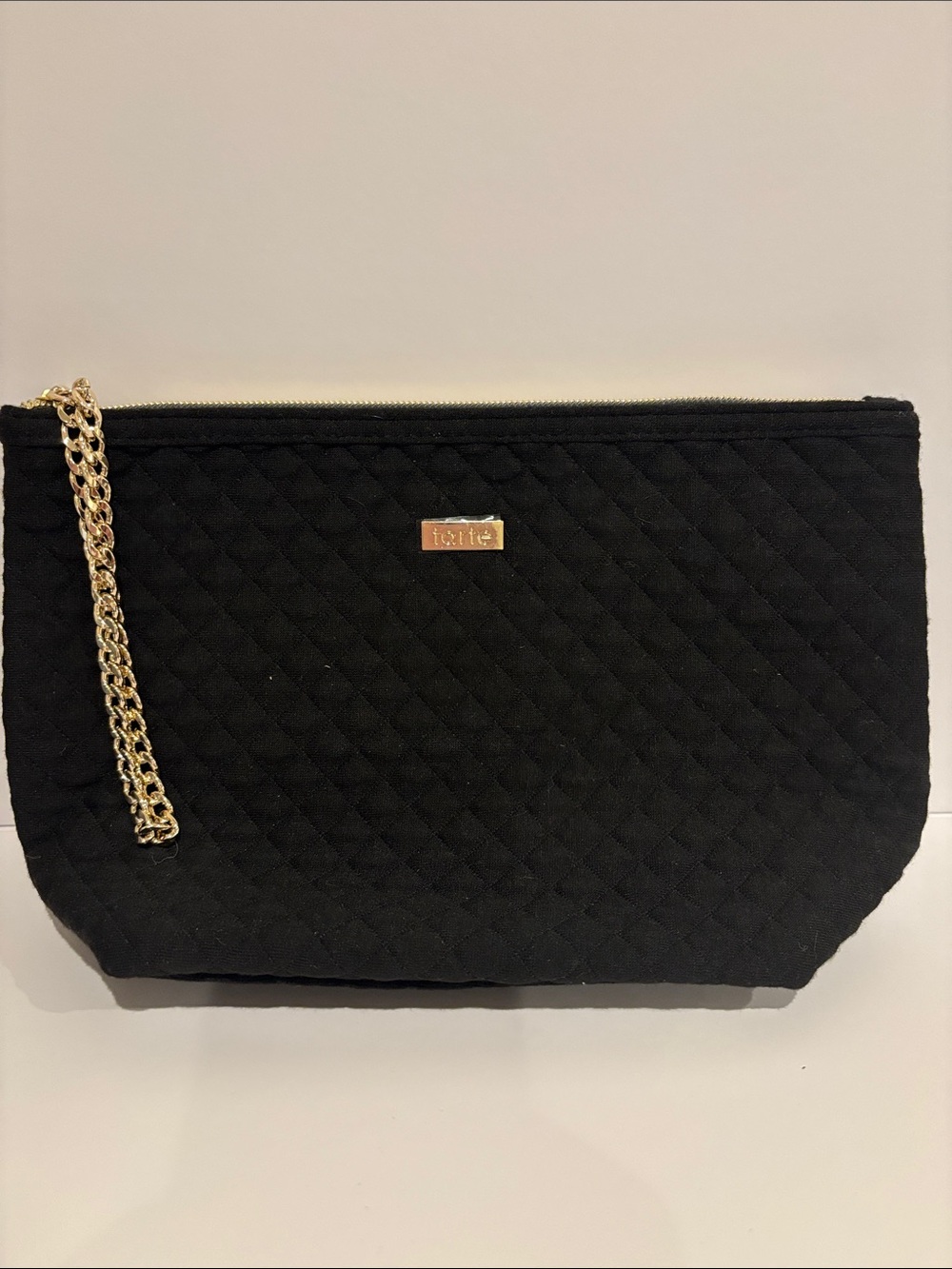 tarte Black Quilted Cosmetic Pouch with Gold Chain Accent